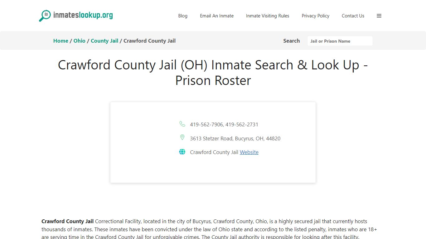 Crawford County Jail (OH) Inmate Search & Look Up - Prison Roster